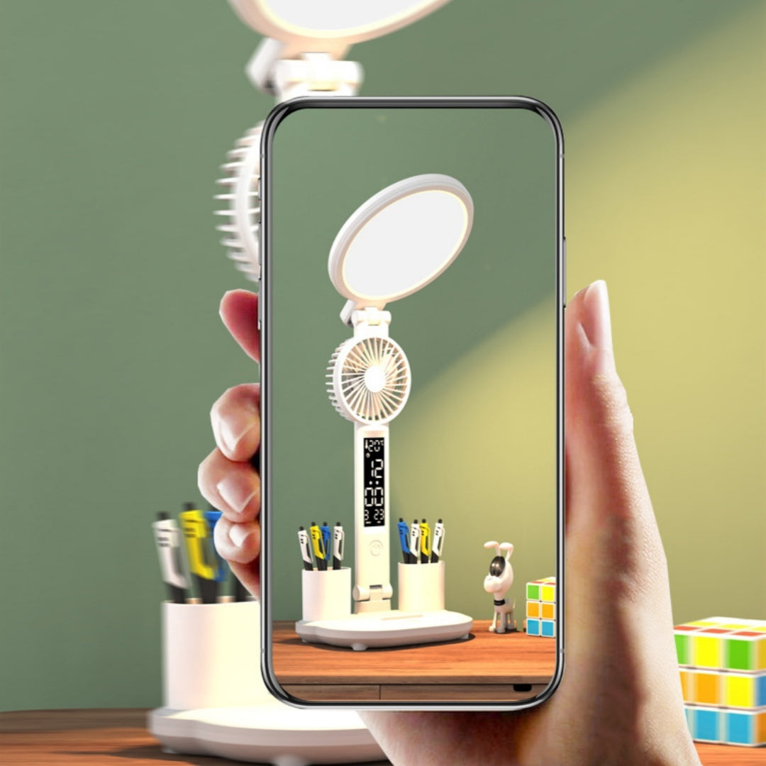 LED Schreibtischlampe mit Uhr & Lüfter